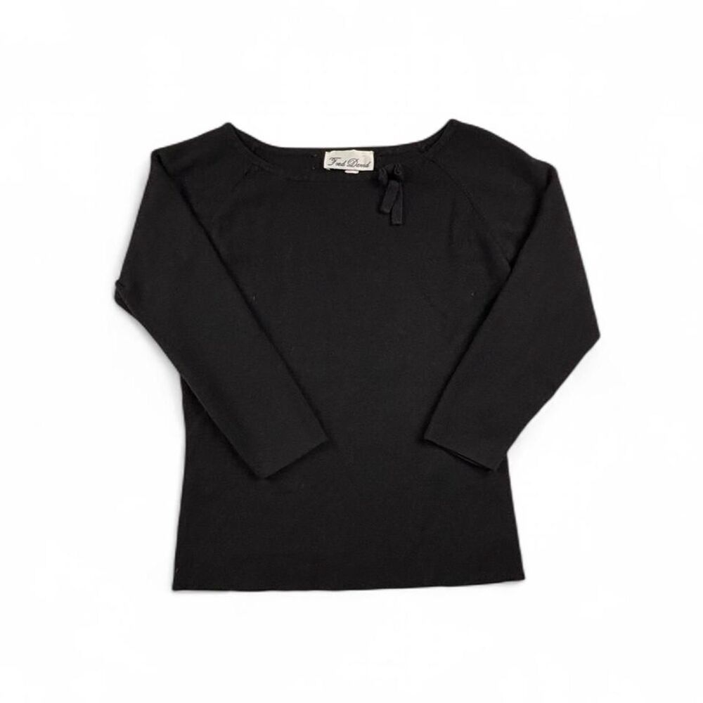 Fred David Black Knit Top Women’s M Long Sleeve Tie Neck Minimalist